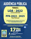 Audiência Pública LOA-2022 e PPA-2022-2025 e apresentação das Metas Fiscais 1 e 2 Quad