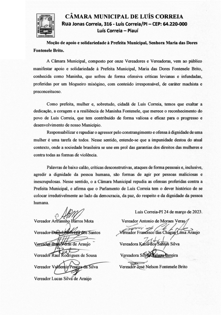 Moção de Apoio à prefeita Maninha Fontenele